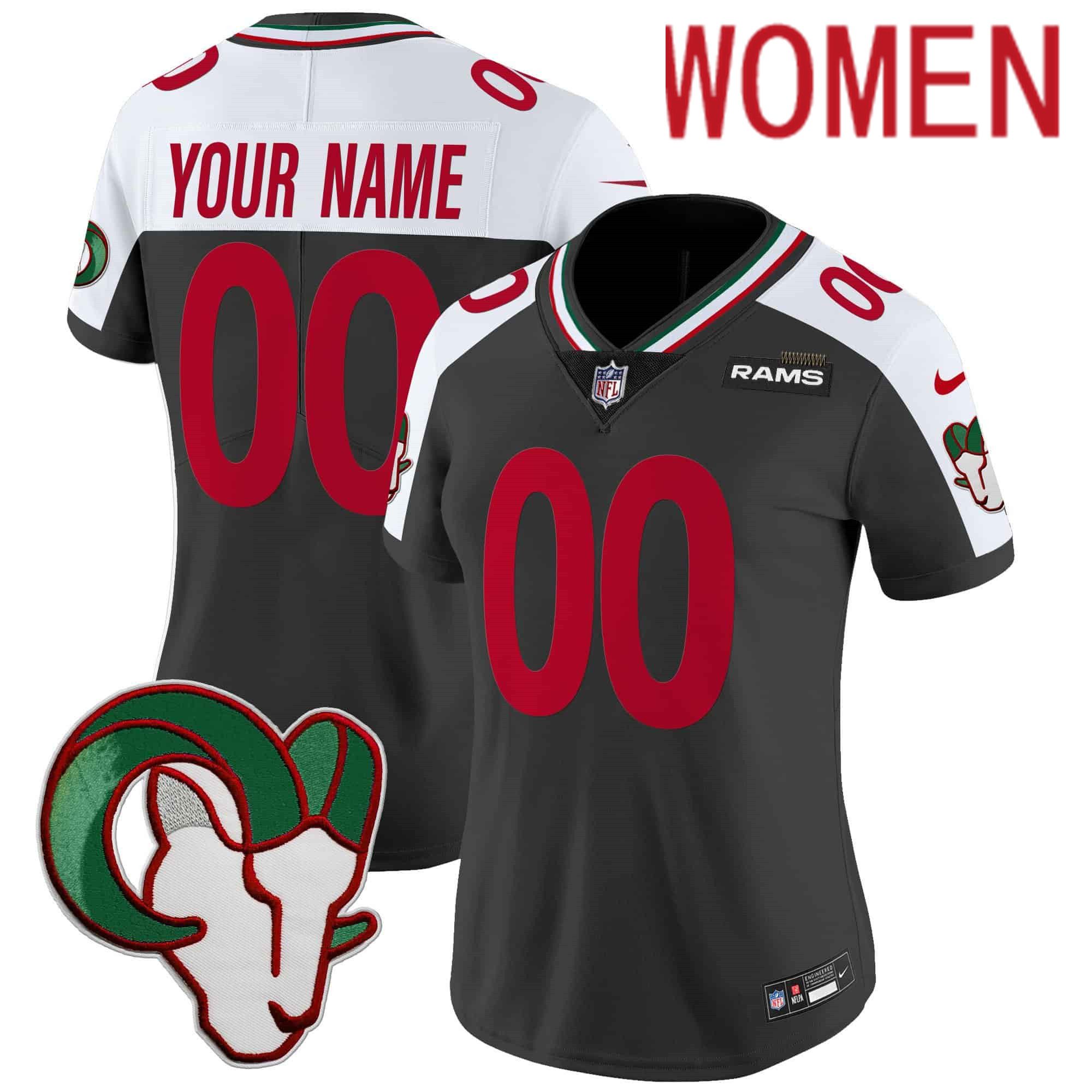 Women Los Angeles Rams Black 2024 Nike Mexico Vapor Limited Custom NFL Jersey style 1